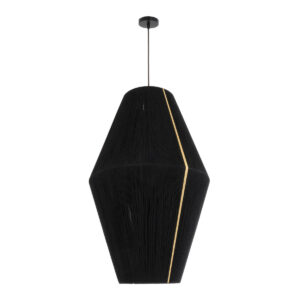 GloboStar® SALERNO 02078 Boho Κρεμαστό Φωτιστικό Οροφής Μονόφωτο 1 x E27 AC220-240V IP20 – Φ50 x Υ80cm – Μαύρο με Μπεζ Λεπτό Νήμα Βαμβακερό Πλέγμα Καμπάνα – 5 Χρόνια Εγγύηση