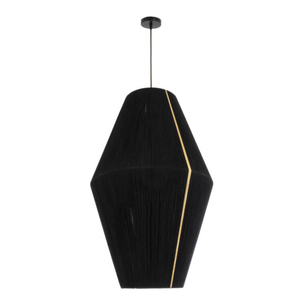 GloboStar® SALERNO 02078 Boho Κρεμαστό Φωτιστικό Οροφής Μονόφωτο 1 x E27 AC220-240V IP20 – Φ50 x Υ80cm – Μαύρο με Μπεζ Λεπτό Νήμα Βαμβακερό Πλέγμα Καμπάνα – 5 Χρόνια Εγγύηση