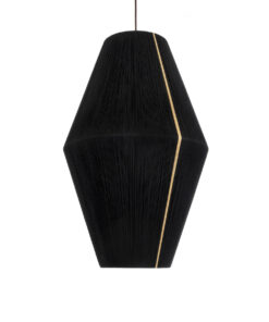 GloboStar® SALERNO 02078 Boho Κρεμαστό Φωτιστικό Οροφής Μονόφωτο 1 x E27 AC220-240V IP20 – Φ50 x Υ80cm – Μαύρο με Μπεζ Λεπτό Νήμα Βαμβακερό Πλέγμα Καμπάνα – 5 Χρόνια Εγγύηση