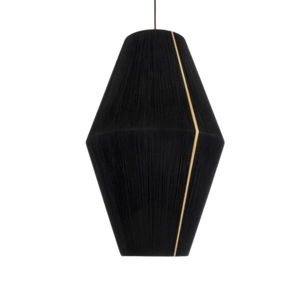 GloboStar® SALERNO 02078 Boho Κρεμαστό Φωτιστικό Οροφής Μονόφωτο 1 x E27 AC220-240V IP20 – Φ50 x Υ80cm – Μαύρο με Μπεζ Λεπτό Νήμα Βαμβακερό Πλέγμα Καμπάνα – 5 Χρόνια Εγγύηση