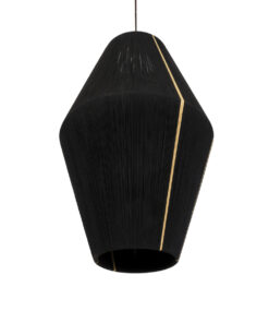 GloboStar® SALERNO 02078 Boho Κρεμαστό Φωτιστικό Οροφής Μονόφωτο 1 x E27 AC220-240V IP20 – Φ50 x Υ80cm – Μαύρο με Μπεζ Λεπτό Νήμα Βαμβακερό Πλέγμα Καμπάνα – 5 Χρόνια Εγγύηση