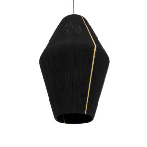 GloboStar® SALERNO 02078 Boho Κρεμαστό Φωτιστικό Οροφής Μονόφωτο 1 x E27 AC220-240V IP20 – Φ50 x Υ80cm – Μαύρο με Μπεζ Λεπτό Νήμα Βαμβακερό Πλέγμα Καμπάνα – 5 Χρόνια Εγγύηση