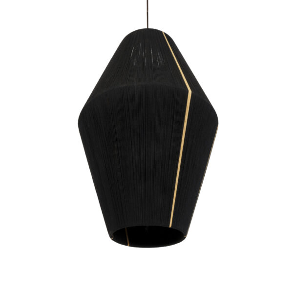 GloboStar® SALERNO 02078 Boho Κρεμαστό Φωτιστικό Οροφής Μονόφωτο 1 x E27 AC220-240V IP20 – Φ50 x Υ80cm – Μαύρο με Μπεζ Λεπτό Νήμα Βαμβακερό Πλέγμα Καμπάνα – 5 Χρόνια Εγγύηση