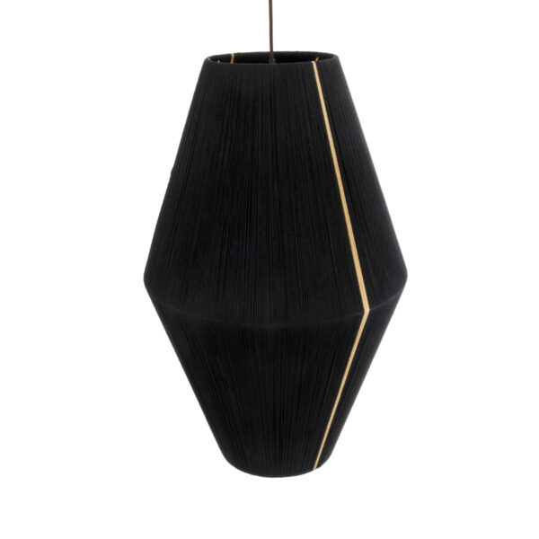 GloboStar® SALERNO 02078 Boho Κρεμαστό Φωτιστικό Οροφής Μονόφωτο 1 x E27 AC220-240V IP20 – Φ50 x Υ80cm – Μαύρο με Μπεζ Λεπτό Νήμα Βαμβακερό Πλέγμα Καμπάνα – 5 Χρόνια Εγγύηση