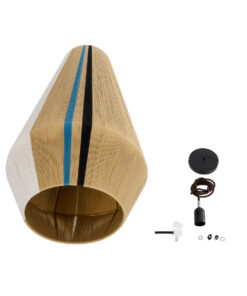 GloboStar® SALERNO 02079 Boho Κρεμαστό Φωτιστικό Οροφής Μονόφωτο 1 x E27 AC220-240V IP20 – Φ50 x Υ90cm – Μπεζ με Λευκό και Γαλάζια με Μαύρη Λεπτομέρεια Λεπτό Νήμα Βαμβακερό Πλέγμα Καμπάνα – 5 Χρόνια Εγγύηση