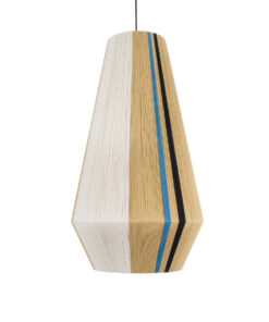 GloboStar® SALERNO 02079 Boho Κρεμαστό Φωτιστικό Οροφής Μονόφωτο 1 x E27 AC220-240V IP20 – Φ50 x Υ90cm – Μπεζ με Λευκό και Γαλάζια με Μαύρη Λεπτομέρεια Λεπτό Νήμα Βαμβακερό Πλέγμα Καμπάνα – 5 Χρόνια Εγγύηση