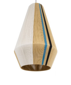 GloboStar® SALERNO 02079 Boho Κρεμαστό Φωτιστικό Οροφής Μονόφωτο 1 x E27 AC220-240V IP20 – Φ50 x Υ90cm – Μπεζ με Λευκό και Γαλάζια με Μαύρη Λεπτομέρεια Λεπτό Νήμα Βαμβακερό Πλέγμα Καμπάνα – 5 Χρόνια Εγγύηση