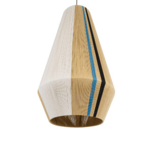GloboStar® SALERNO 02079 Boho Κρεμαστό Φωτιστικό Οροφής Μονόφωτο 1 x E27 AC220-240V IP20 – Φ50 x Υ90cm – Μπεζ με Λευκό και Γαλάζια με Μαύρη Λεπτομέρεια Λεπτό Νήμα Βαμβακερό Πλέγμα Καμπάνα – 5 Χρόνια Εγγύηση