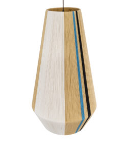 GloboStar® SALERNO 02079 Boho Κρεμαστό Φωτιστικό Οροφής Μονόφωτο 1 x E27 AC220-240V IP20 – Φ50 x Υ90cm – Μπεζ με Λευκό και Γαλάζια με Μαύρη Λεπτομέρεια Λεπτό Νήμα Βαμβακερό Πλέγμα Καμπάνα – 5 Χρόνια Εγγύηση