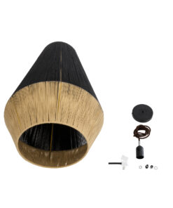 GloboStar® SALERNO 02080 Boho Κρεμαστό Φωτιστικό Οροφής Μονόφωτο 1 x E27 AC220-240V IP20 – Φ50 x Υ80cm – Μαύρο με Μπεζ Λεπτό Νήμα Βαμβακερό Πλέγμα Καμπάνα – 5 Χρόνια Εγγύηση