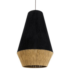 GloboStar® SALERNO 02080 Boho Κρεμαστό Φωτιστικό Οροφής Μονόφωτο 1 x E27 AC220-240V IP20 – Φ50 x Υ80cm – Μαύρο με Μπεζ Λεπτό Νήμα Βαμβακερό Πλέγμα Καμπάνα – 5 Χρόνια Εγγύηση