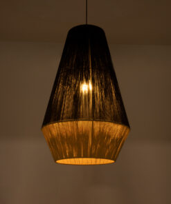 GloboStar® SALERNO 02080 Boho Κρεμαστό Φωτιστικό Οροφής Μονόφωτο 1 x E27 AC220-240V IP20 – Φ50 x Υ80cm – Μαύρο με Μπεζ Λεπτό Νήμα Βαμβακερό Πλέγμα Καμπάνα – 5 Χρόνια Εγγύηση