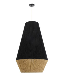 GloboStar® SALERNO 02080 Boho Κρεμαστό Φωτιστικό Οροφής Μονόφωτο 1 x E27 AC220-240V IP20 – Φ50 x Υ80cm – Μαύρο με Μπεζ Λεπτό Νήμα Βαμβακερό Πλέγμα Καμπάνα – 5 Χρόνια Εγγύηση