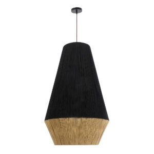 GloboStar® SALERNO 02080 Boho Κρεμαστό Φωτιστικό Οροφής Μονόφωτο 1 x E27 AC220-240V IP20 – Φ50 x Υ80cm – Μαύρο με Μπεζ Λεπτό Νήμα Βαμβακερό Πλέγμα Καμπάνα – 5 Χρόνια Εγγύηση