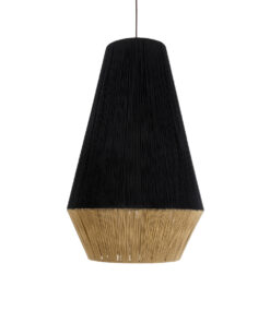 GloboStar® SALERNO 02080 Boho Κρεμαστό Φωτιστικό Οροφής Μονόφωτο 1 x E27 AC220-240V IP20 – Φ50 x Υ80cm – Μαύρο με Μπεζ Λεπτό Νήμα Βαμβακερό Πλέγμα Καμπάνα – 5 Χρόνια Εγγύηση