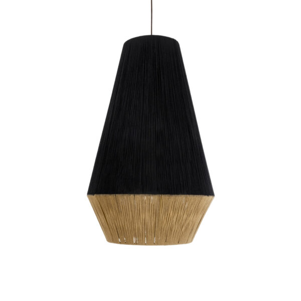 GloboStar® SALERNO 02080 Boho Κρεμαστό Φωτιστικό Οροφής Μονόφωτο 1 x E27 AC220-240V IP20 – Φ50 x Υ80cm – Μαύρο με Μπεζ Λεπτό Νήμα Βαμβακερό Πλέγμα Καμπάνα – 5 Χρόνια Εγγύηση