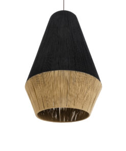 GloboStar® SALERNO 02080 Boho Κρεμαστό Φωτιστικό Οροφής Μονόφωτο 1 x E27 AC220-240V IP20 – Φ50 x Υ80cm – Μαύρο με Μπεζ Λεπτό Νήμα Βαμβακερό Πλέγμα Καμπάνα – 5 Χρόνια Εγγύηση