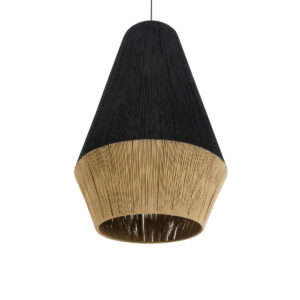 GloboStar® SALERNO 02080 Boho Κρεμαστό Φωτιστικό Οροφής Μονόφωτο 1 x E27 AC220-240V IP20 – Φ50 x Υ80cm – Μαύρο με Μπεζ Λεπτό Νήμα Βαμβακερό Πλέγμα Καμπάνα – 5 Χρόνια Εγγύηση