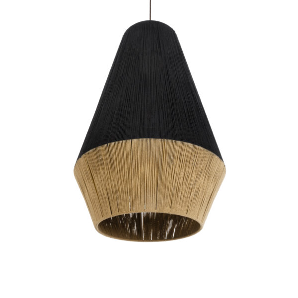 GloboStar® SALERNO 02080 Boho Κρεμαστό Φωτιστικό Οροφής Μονόφωτο 1 x E27 AC220-240V IP20 – Φ50 x Υ80cm – Μαύρο με Μπεζ Λεπτό Νήμα Βαμβακερό Πλέγμα Καμπάνα – 5 Χρόνια Εγγύηση