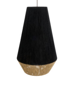 GloboStar® SALERNO 02080 Boho Κρεμαστό Φωτιστικό Οροφής Μονόφωτο 1 x E27 AC220-240V IP20 – Φ50 x Υ80cm – Μαύρο με Μπεζ Λεπτό Νήμα Βαμβακερό Πλέγμα Καμπάνα – 5 Χρόνια Εγγύηση