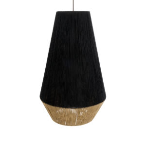 GloboStar® SALERNO 02080 Boho Κρεμαστό Φωτιστικό Οροφής Μονόφωτο 1 x E27 AC220-240V IP20 – Φ50 x Υ80cm – Μαύρο με Μπεζ Λεπτό Νήμα Βαμβακερό Πλέγμα Καμπάνα – 5 Χρόνια Εγγύηση