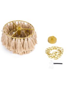 GloboStar® MISSOULA 02084 Boho Κρεμαστό Φωτιστικό Οροφής Μονόφωτο 1 x E27 AC220-240V IP20 – Φ30 x Υ40cm – Μπεζ Λεπτό Νήμα Βαμβακερό και Χρυσό Μεταλλικό Πλέγμα – 5 Χρόνια Εγγύηση