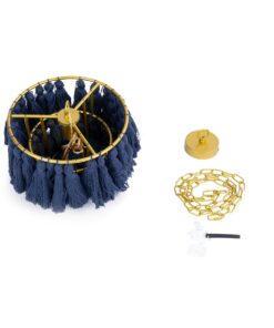 GloboStar® MISSOULA 02085 Boho Κρεμαστό Φωτιστικό Οροφής Μονόφωτο 1 x E27 AC220-240V IP20 – Φ30 x Υ40cm – Μπλε Σκούρο με Μαύρο και Μπλε Λεπτό Νήμα Βαμβακερό και Χρυσό Μεταλλικό Πλέγμα – 5 Χρόνια Εγγύηση