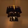 GloboStar® MISSOULA 02085 Boho Κρεμαστό Φωτιστικό Οροφής Μονόφωτο 1 x E27 AC220-240V IP20 – Φ30 x Υ40cm – Μπλε Σκούρο με Μαύρο και Μπλε Λεπτό Νήμα Βαμβακερό και Χρυσό Μεταλλικό Πλέγμα – 5 Χρόνια Εγγύηση