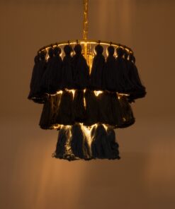 GloboStar® MISSOULA 02085 Boho Κρεμαστό Φωτιστικό Οροφής Μονόφωτο 1 x E27 AC220-240V IP20 – Φ30 x Υ40cm – Μπλε Σκούρο με Μαύρο και Μπλε Λεπτό Νήμα Βαμβακερό και Χρυσό Μεταλλικό Πλέγμα – 5 Χρόνια Εγγύηση