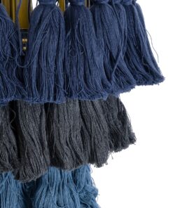 GloboStar® MISSOULA 02085 Boho Κρεμαστό Φωτιστικό Οροφής Μονόφωτο 1 x E27 AC220-240V IP20 – Φ30 x Υ40cm – Μπλε Σκούρο με Μαύρο και Μπλε Λεπτό Νήμα Βαμβακερό και Χρυσό Μεταλλικό Πλέγμα – 5 Χρόνια Εγγύηση