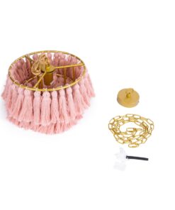 GloboStar® MISSOULA 02086 Boho Κρεμαστό Φωτιστικό Οροφής Μονόφωτο 1 x E27 AC220-240V IP20 – Φ30 x Υ40cm – Ροζ Λεπτό Νήμα Βαμβακερό και Χρυσό Μεταλλικό Πλέγμα – 5 Χρόνια Εγγύηση