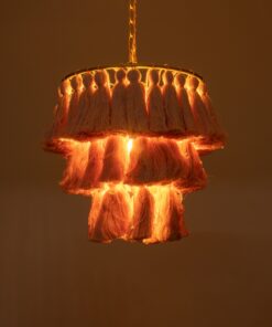 GloboStar® MISSOULA 02086 Boho Κρεμαστό Φωτιστικό Οροφής Μονόφωτο 1 x E27 AC220-240V IP20 – Φ30 x Υ40cm – Ροζ Λεπτό Νήμα Βαμβακερό και Χρυσό Μεταλλικό Πλέγμα – 5 Χρόνια Εγγύηση