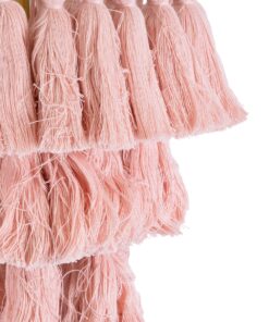 GloboStar® MISSOULA 02086 Boho Κρεμαστό Φωτιστικό Οροφής Μονόφωτο 1 x E27 AC220-240V IP20 – Φ30 x Υ40cm – Ροζ Λεπτό Νήμα Βαμβακερό και Χρυσό Μεταλλικό Πλέγμα – 5 Χρόνια Εγγύηση