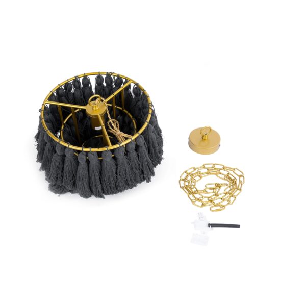 GloboStar® MISSOULA 02087 Boho Κρεμαστό Φωτιστικό Οροφής Μονόφωτο 1 x E27 AC220-240V IP20 – Φ30 x Υ40cm – Μαύρο Λεπτό Νήμα Βαμβακερό και Χρυσό Μεταλλικό Πλέγμα – 5 Χρόνια Εγγύηση
