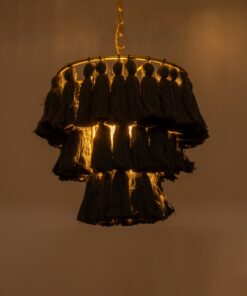 GloboStar® MISSOULA 02087 Boho Κρεμαστό Φωτιστικό Οροφής Μονόφωτο 1 x E27 AC220-240V IP20 – Φ30 x Υ40cm – Μαύρο Λεπτό Νήμα Βαμβακερό και Χρυσό Μεταλλικό Πλέγμα – 5 Χρόνια Εγγύηση