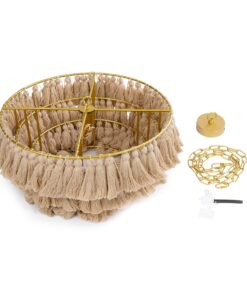 GloboStar® MISSOULA 02088 Boho Κρεμαστό Φωτιστικό Οροφής Μονόφωτο 1 x E27 AC220-240V IP20 – Φ60 x Υ40cm – Μπεζ Λεπτό Νήμα Βαμβακερό και Χρυσό Μεταλλικό Πλέγμα – 5 Χρόνια Εγγύηση