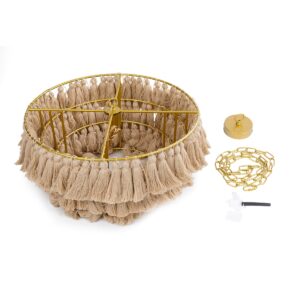 GloboStar® MISSOULA 02088 Boho Κρεμαστό Φωτιστικό Οροφής Μονόφωτο 1 x E27 AC220-240V IP20 – Φ60 x Υ40cm – Μπεζ Λεπτό Νήμα Βαμβακερό και Χρυσό Μεταλλικό Πλέγμα – 5 Χρόνια Εγγύηση