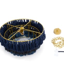 GloboStar® MISSOULA 02089 Boho Κρεμαστό Φωτιστικό Οροφής Μονόφωτο 1 x E27 AC220-240V IP20 – Φ60 x Υ40cm – Μπλε Σκούρο με Μαύρο και Μπλε με Μπλε Ανοιχτό Λεπτό Νήμα Βαμβακερό και Χρυσό Μεταλλικό Πλέγμα – 5 Χρόνια Εγγύηση