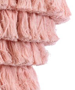 GloboStar® MISSOULA 02090 Boho Κρεμαστό Φωτιστικό Οροφής Μονόφωτο 1 x E27 AC220-240V IP20 – Φ60 x Υ40cm – Ροζ Λεπτό Νήμα Βαμβακερό και Χρυσό Μεταλλικό Πλέγμα – 5 Χρόνια Εγγύηση