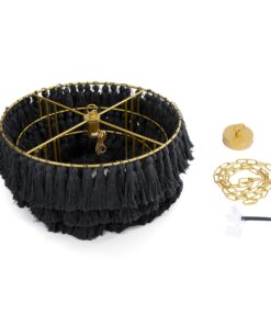 GloboStar® MISSOULA 02091 Boho Κρεμαστό Φωτιστικό Οροφής Μονόφωτο 1 x E27 AC220-240V IP20 – Φ60 x Υ40cm – Μαύρο Λεπτό Νήμα Βαμβακερό και Χρυσό Μεταλλικό Πλέγμα – 5 Χρόνια Εγγύηση