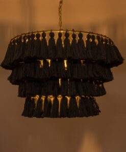 GloboStar® MISSOULA 02091 Boho Κρεμαστό Φωτιστικό Οροφής Μονόφωτο 1 x E27 AC220-240V IP20 – Φ60 x Υ40cm – Μαύρο Λεπτό Νήμα Βαμβακερό και Χρυσό Μεταλλικό Πλέγμα – 5 Χρόνια Εγγύηση