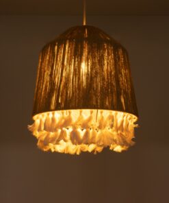 GloboStar® PUERTORICO 02092 Boho Κρεμαστό Φωτιστικό Οροφής Μονόφωτο 1 x E27 AC220-240V IP20 – Φ40 x Υ45cm – Μπεζ με Λευκό Λεπτό Νήμα Βαμβακερό Πλέγμα Καμπάνα – 5 Χρόνια Εγγύηση