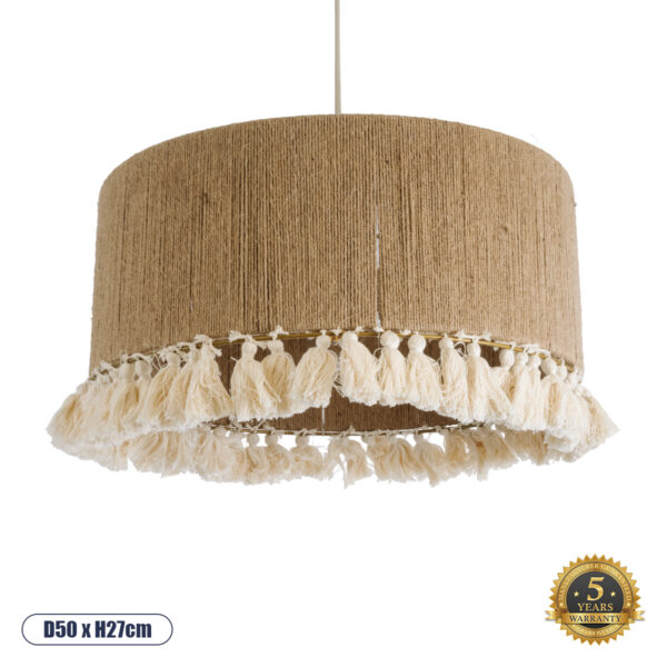 GloboStar® PUERTORICO 02094 Boho Κρεμαστό Φωτιστικό Οροφής Τρίφωτο 3 x E27 AC220-240V IP20 - Φ50 x Υ27cm - Μπεζ με Λευκό Λεπτό Νήμα Πλέγμα Βαμβακερό Καπέλο - 5 Χρόνια Εγγύηση