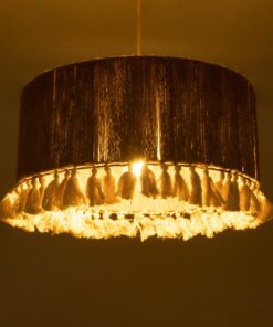 GloboStar® PUERTORICO 02094 Boho Κρεμαστό Φωτιστικό Οροφής Τρίφωτο 3 x E27 AC220-240V IP20 – Φ50 x Υ27cm – Μπεζ με Λευκό Λεπτό Νήμα Πλέγμα Βαμβακερό Καπέλο – 5 Χρόνια Εγγύηση