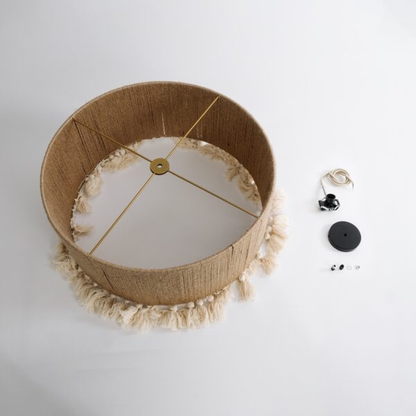 GloboStar® PUERTORICO 02094 Boho Κρεμαστό Φωτιστικό Οροφής Τρίφωτο 3 x E27 AC220-240V IP20 – Φ50 x Υ27cm – Μπεζ με Λευκό Λεπτό Νήμα Πλέγμα Βαμβακερό Καπέλο – 5 Χρόνια Εγγύηση