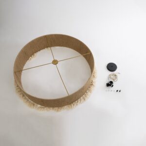 GloboStar® PUERTORICO 02095 Boho Κρεμαστό Φωτιστικό Οροφής Τριφωτο 3 x E27 AC220-240V IP20 – Φ80 x Υ27cm – Μπεζ με Λευκό Λεπτό Νήμα Πλέγμα Βαμβακερό Καπέλο – 5 Χρόνια Εγγύηση