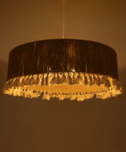 GloboStar® PUERTORICO 02095 Boho Κρεμαστό Φωτιστικό Οροφής Τριφωτο 3 x E27 AC220-240V IP20 – Φ80 x Υ27cm – Μπεζ με Λευκό Λεπτό Νήμα Πλέγμα Βαμβακερό Καπέλο – 5 Χρόνια Εγγύηση