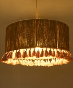 GloboStar® PUERTORICO 02096 Boho Κρεμαστό Φωτιστικό Οροφής Τρίφωτο 3 x E27 AC220-240V IP20 – Φ50 x Υ27cm – Μπεζ με Ροζ Λεπτό Νήμα Πλέγμα Βαμβακερό Καπέλο – 5 Χρόνια Εγγύηση