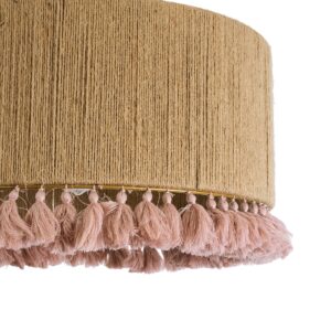 GloboStar® PUERTORICO 02096 Boho Κρεμαστό Φωτιστικό Οροφής Τρίφωτο 3 x E27 AC220-240V IP20 – Φ50 x Υ27cm – Μπεζ με Ροζ Λεπτό Νήμα Πλέγμα Βαμβακερό Καπέλο – 5 Χρόνια Εγγύηση