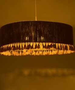 GloboStar® PUERTORICO 02097 Boho Κρεμαστό Φωτιστικό Οροφής Τρίφωτο 3 x E27 AC220-240V IP20 – Φ80 x Υ27cm – Μπεζ με Ροζ Λεπτό Νήμα Πλέγμα Βαμβακερό Καπέλο – 5 Χρόνια Εγγύηση